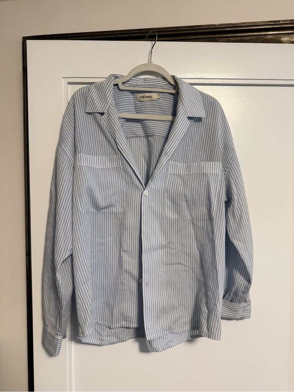 Frame Denim Light Blue & White Stripe Shirt Jacket